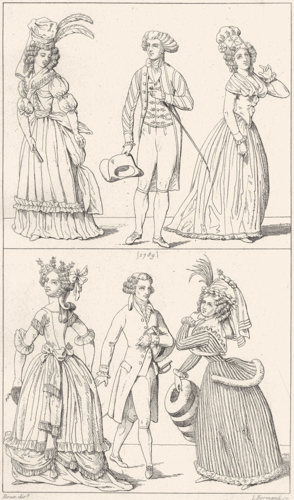 FRANCE. Costumes. Costume de bal; (1789); deuil 1875 old antique print picture